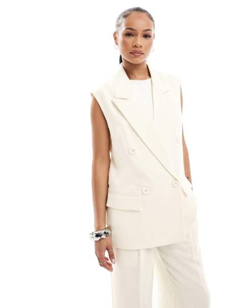 4th & Reckless Petite - Coordinato composto da gilet sartoriale taglio lungo senza maniche e pantaloni giallo crema - view 1