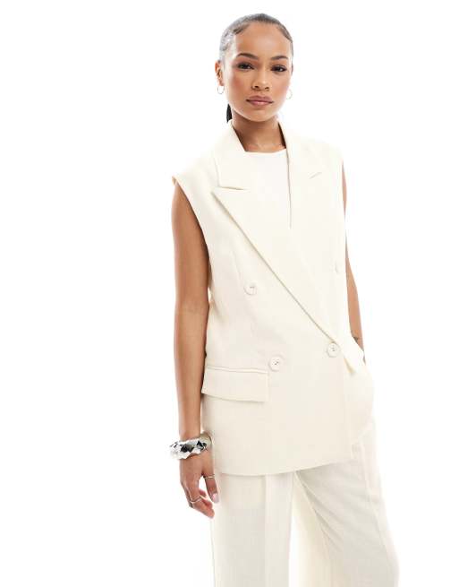 4th & Reckless Petite - Coordinato composto da gilet sartoriale taglio lungo senza maniche e pantaloni giallo crema