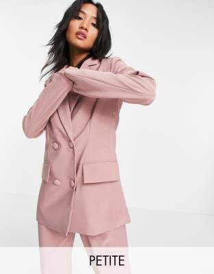 4th + Reckless Petite double breasted suit blazer in mink-Pink