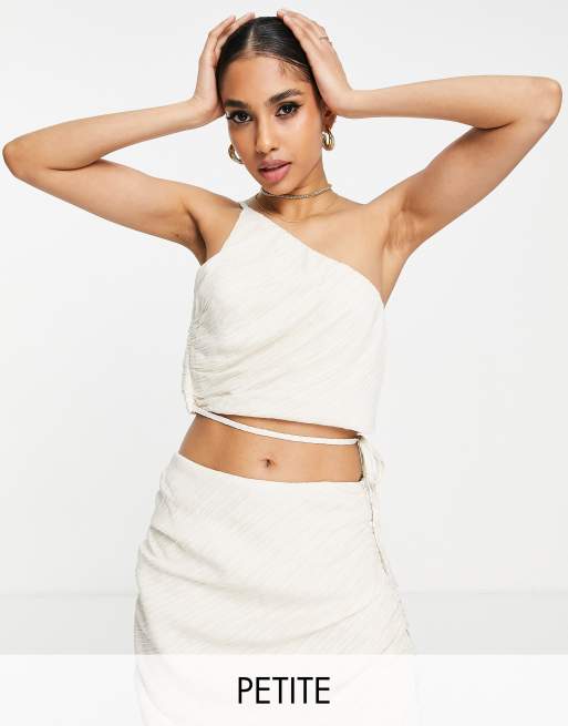 4th & Reckless Petite - Ecru og tekstureret oneshoulder-overdel - Del af sæt - Kun hos ASOS