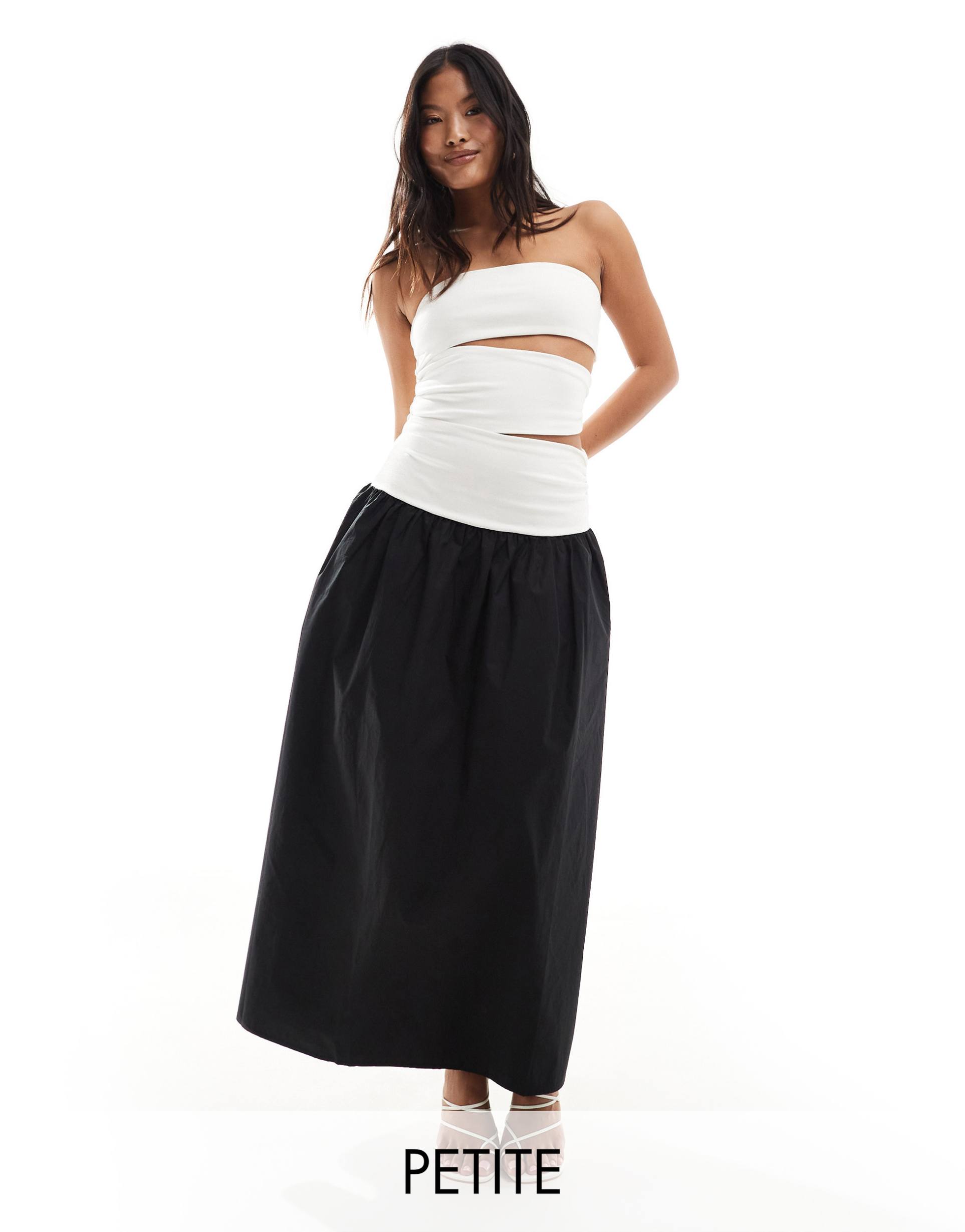 4th & reckless petite exclusive bandeau cut out dropped waist maxi dress in monochrome