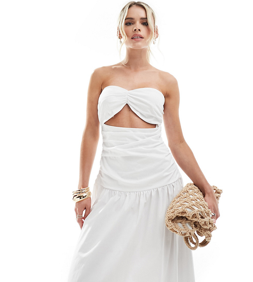 exclusive bandeau cut out dropped waist maxi dress in white