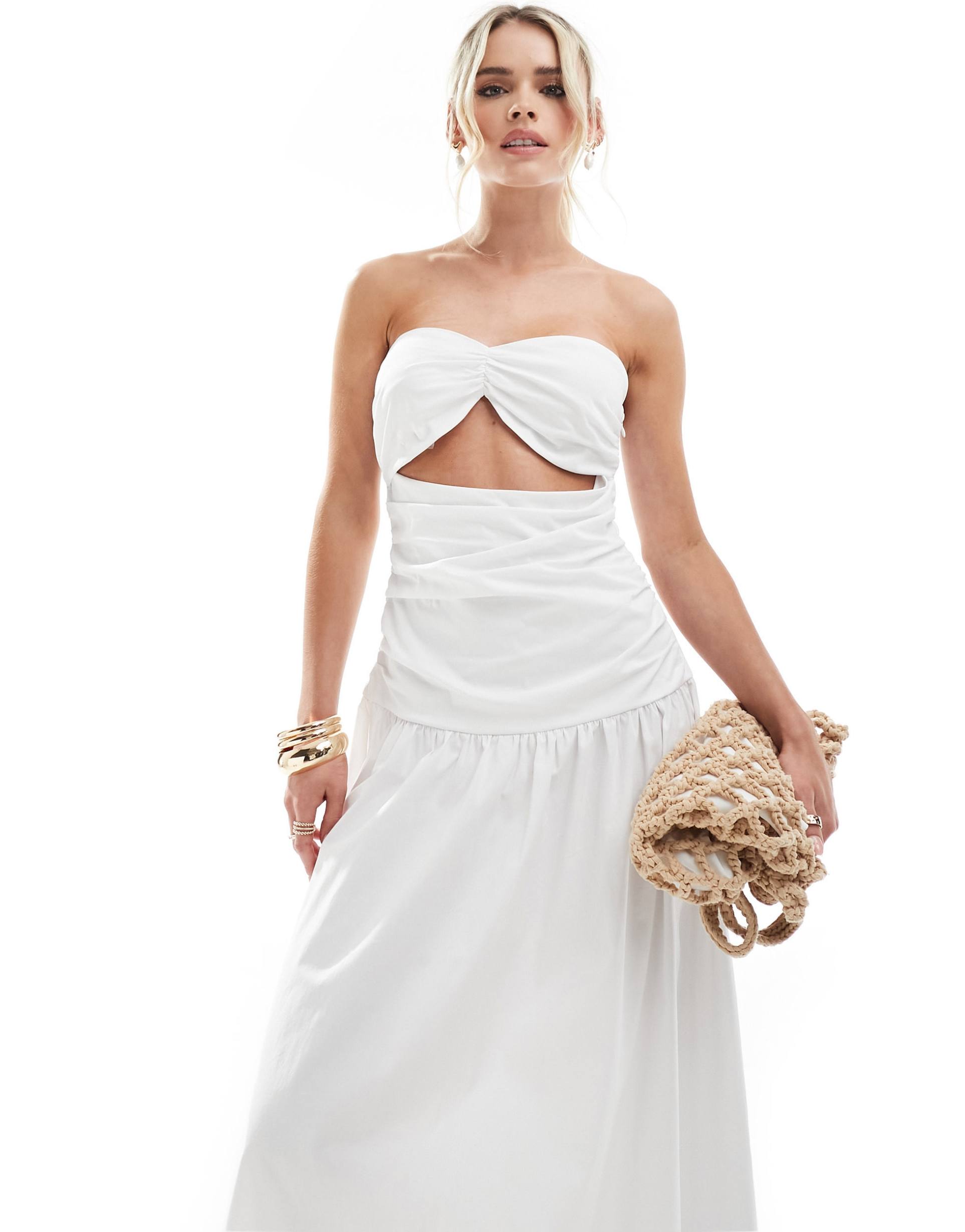 4th & reckless petite exclusive bandeau cut out dropped waist maxi dress in white