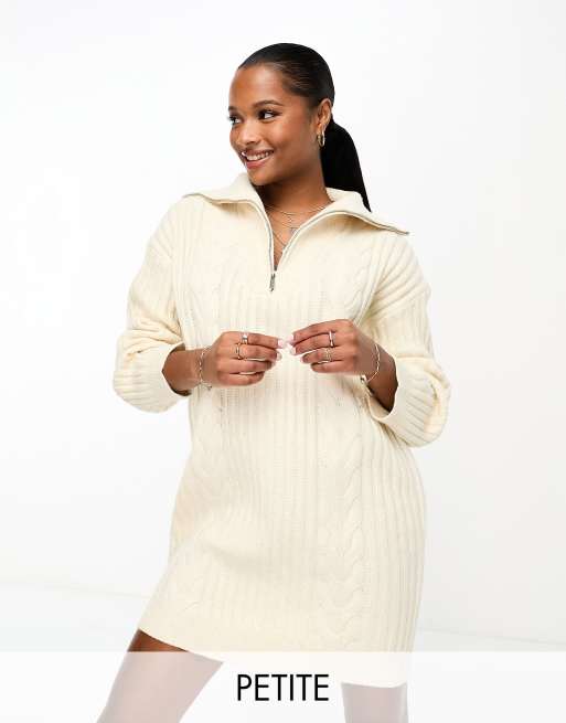 Plus Cream Cable Knitted Zip Up Sweatshirt Dress