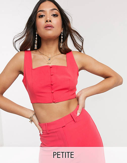 4th + Reckless Petite exclusive crop top with button detail in raspberry