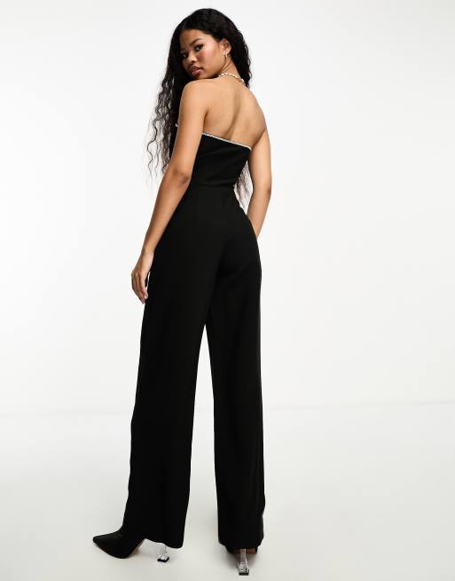 Petite Axelle Sweetheart Neckline Flare Hem Jumpsuit in Black