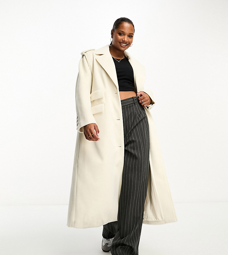4th & Reckless Petite exclusive formal longline wool look coat in cream-White