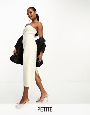 exclusive leather look bandeau midi dress in cream-White