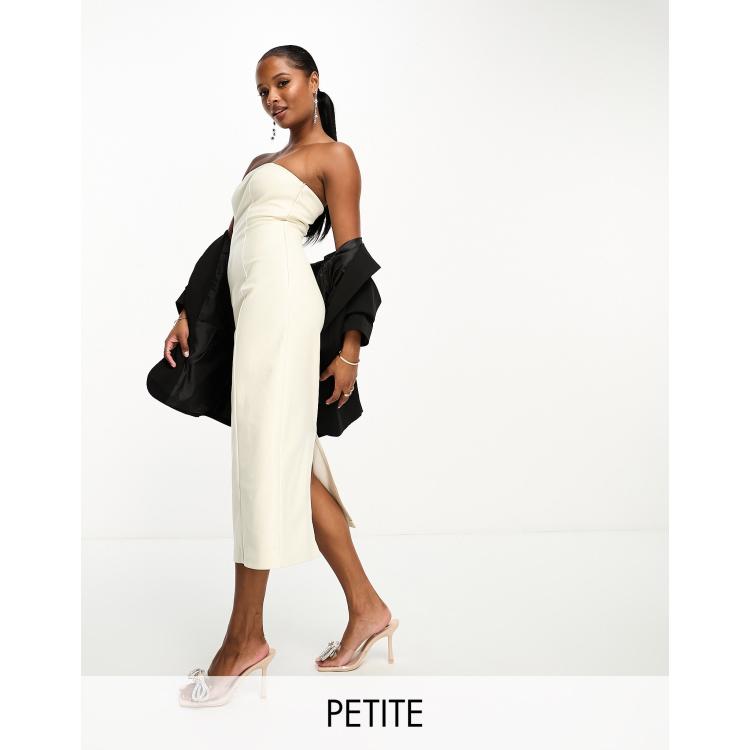 4th & Reckless Petite exclusive leather look bandeau midi dress in cream |  ASOS
