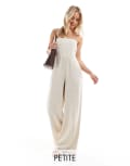 [4th & Reckless Petite] 4th & Reckless Petite exclusive linen bandeau wide leg jumpsuit in beige-Neutral 14 BEIGE