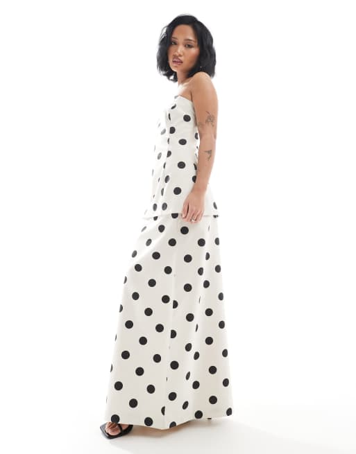 4th & Reckless Petite exclusive linen blend maxi skirt in cream polka dot - part of a set