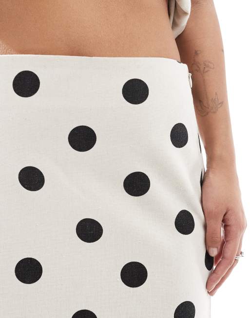 4th & Reckless Petite exclusive linen blend maxi skirt in cream polka dot - part of a set