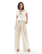 Miss Selfridge Petite linen blend tailored wide leg pants in burgundy