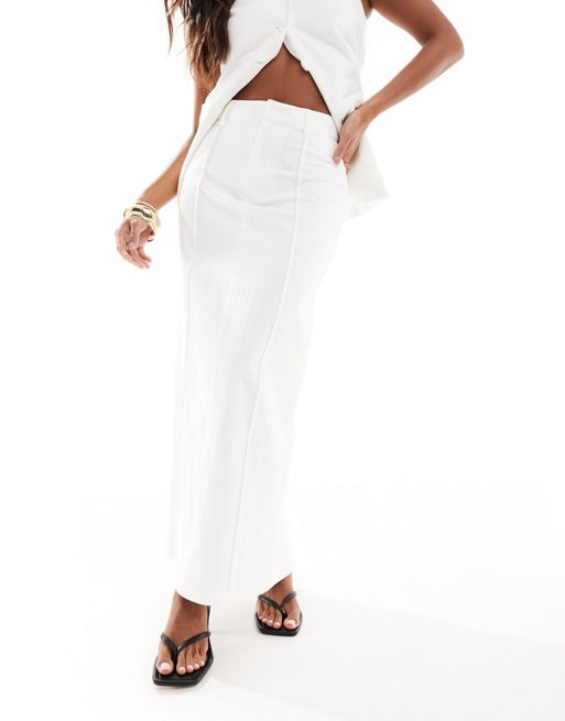 4th & Reckless Petite exclusive linen mix maxi seam detail skirt in white (part of a set)