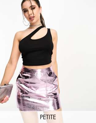 exclusive metallic leather look mini skirt in pink