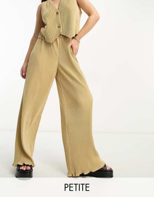 4th & Reckless Petite exclusive plisse wide leg pants in camel (part of a set)