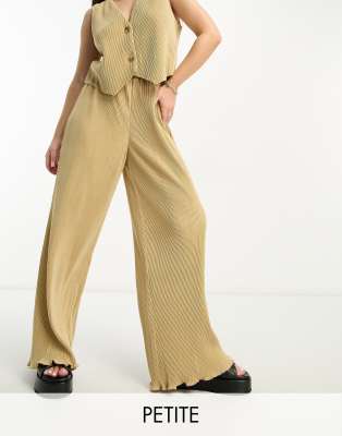 4th & Reckless Petite - Exclusive - Plissierte Hose mit weitem Schnitt in Camel, Kombiteil-Neutral