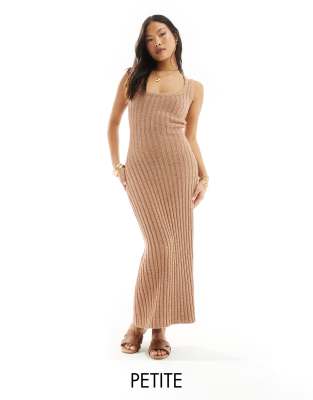 4th & Reckless Petite Exclusive Ribbed Knit Sleeveless Scoop Neck Maxi Dress In Camel-red