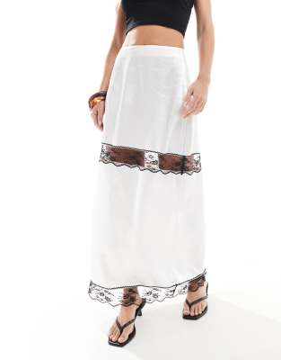 4th & Reckless Petite Exclusive Satin And Lace Insert Maxi Skirt