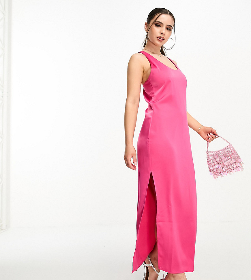 exclusive satin midi dress with twist knot back detail in pink