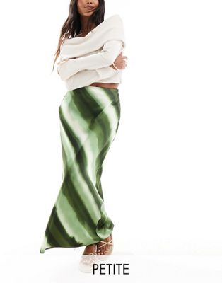 4th & Reckless Petite Exclusive Satin Ombre Stripe Maxi Skirt In Green