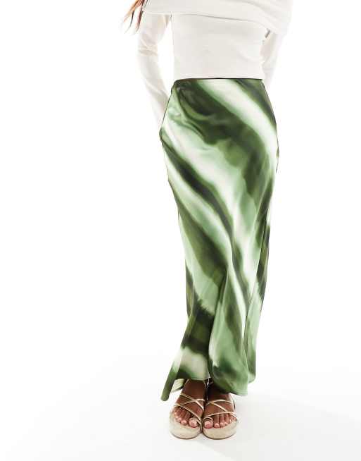 4th Reckless Petite Exclusive Satin Ombre Stripe Maxi Skirt in Green