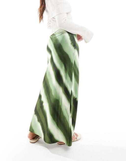 4th & Reckless Petite exclusive satin ombre stripe maxi skirt in green