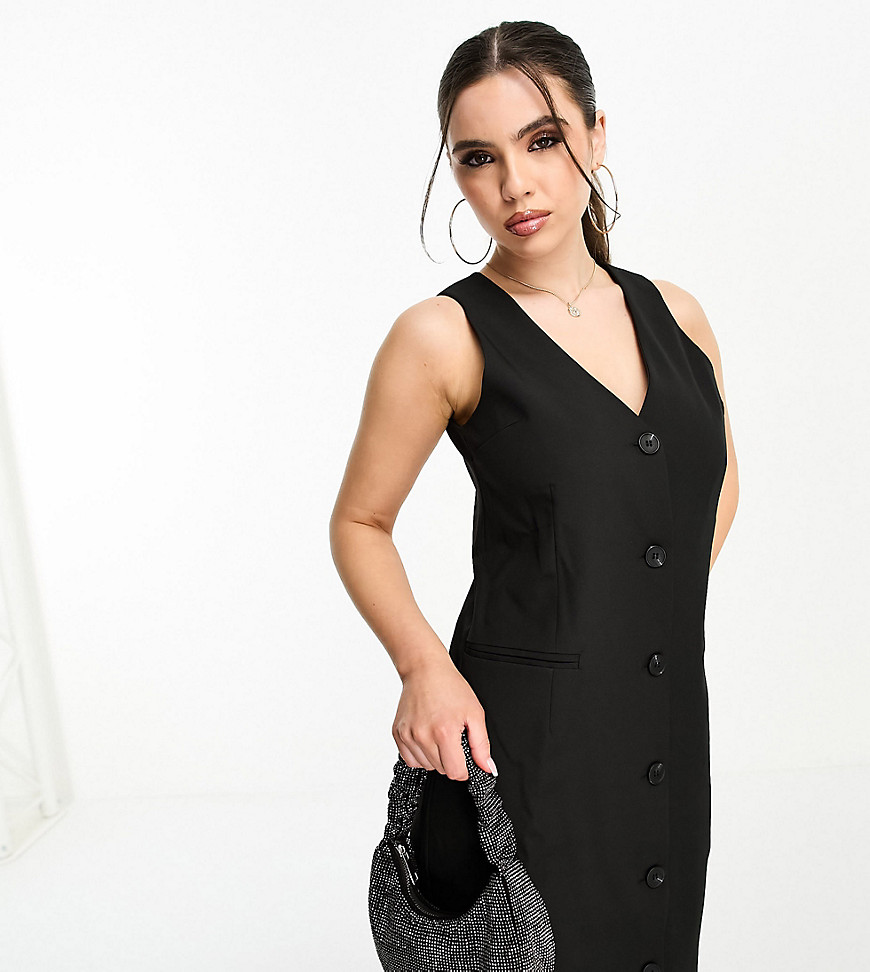 exclusive sleeveless tailored mini dress in black
