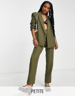 4th & Reckless Petite 4th & Reckless Petite exclusive straight leg tailored trouser co ord in khaki-Green
