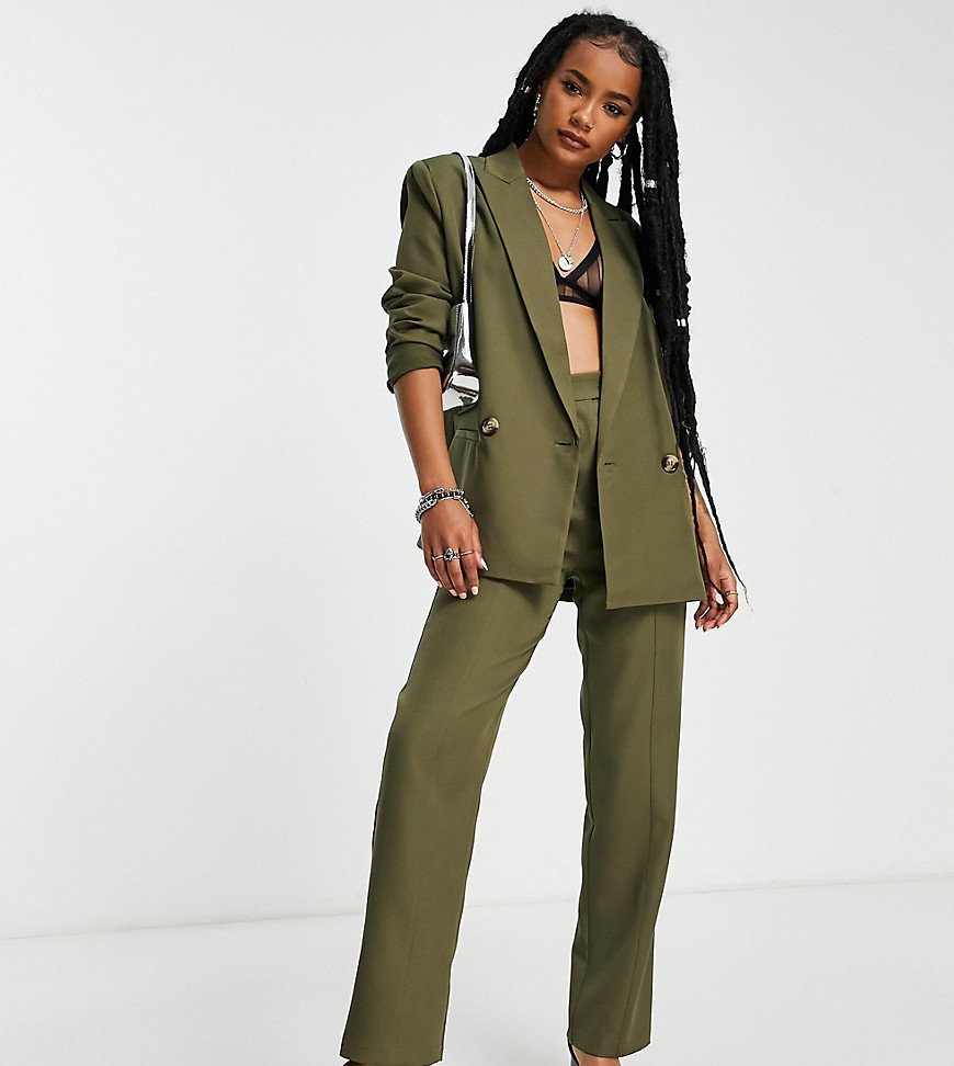 4th & Reckless Petite exclusive straight leg tailored trouser co ord in khaki-Green