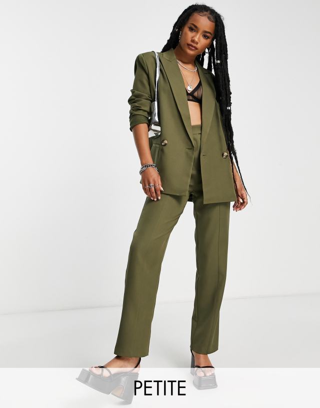 4th & Reckless Petite - exclusive straight leg tailored trouser co ord in khaki