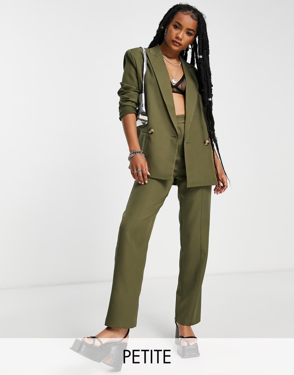 4th & Reckless Petite exclusive straight leg tailored trouser co ord in  khaki