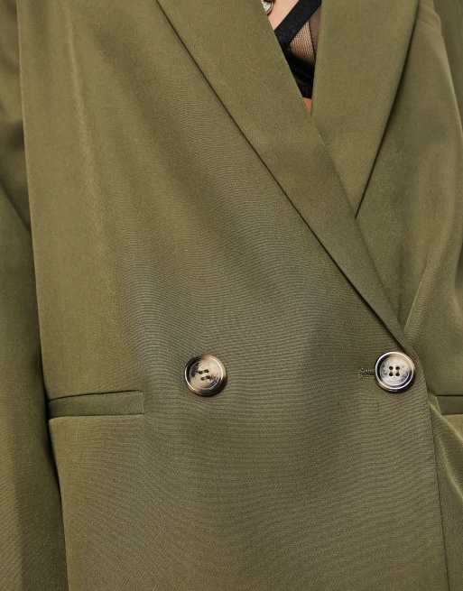 4th & Reckless Petite exclusive tailored blazer in khaki (part of a set), 3 of 4