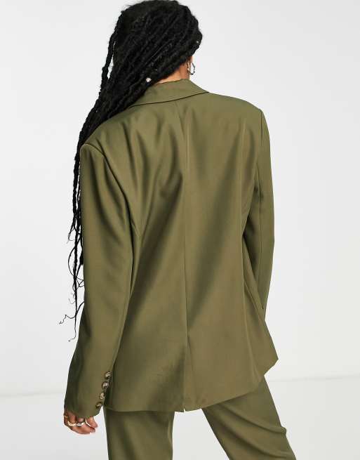 4th & Reckless Petite exclusive tailored blazer in khaki (part of a set), 4 of 4