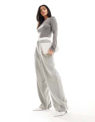 exclusive tailored boxer waist detail wide leg pants in gray