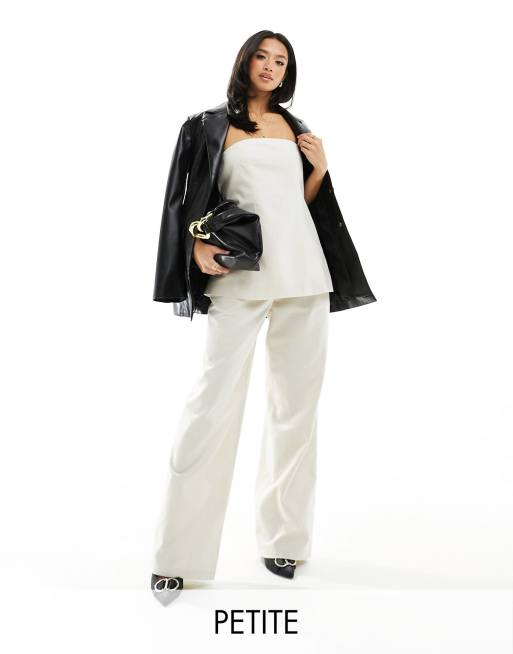 4th & Reckless Petite exclusive tailored linen wide leg pants in cream (part of a set)