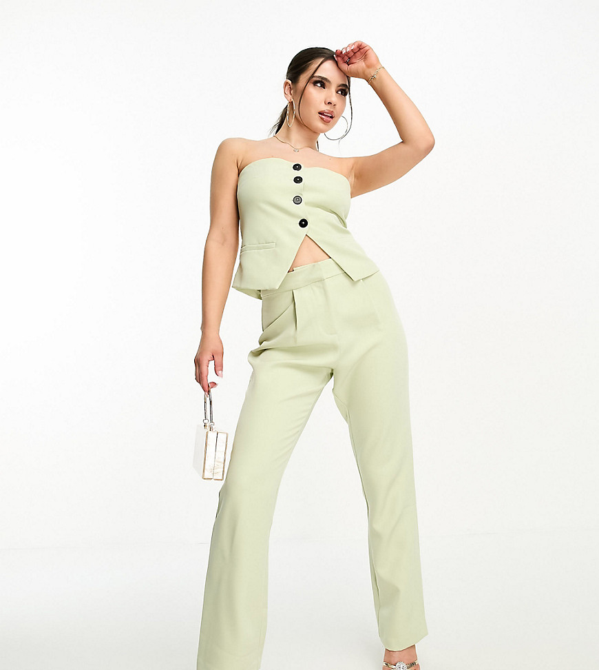exclusive tailored side split pants in green - part of a set