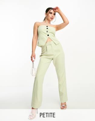 4th & Reckless Petite exclusive tailored side split pants in green (part of a set) - ASOS Price Checker