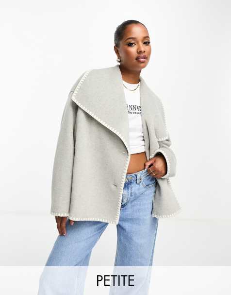 4th & Reckless Petite exclusive wool look oversized lapel jacket with contrast stitch in grey - view 1