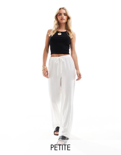4th & Reckless Petite - Exclusives - Broek van linnenmix met wijde pijpen en gestrikte taille in wit