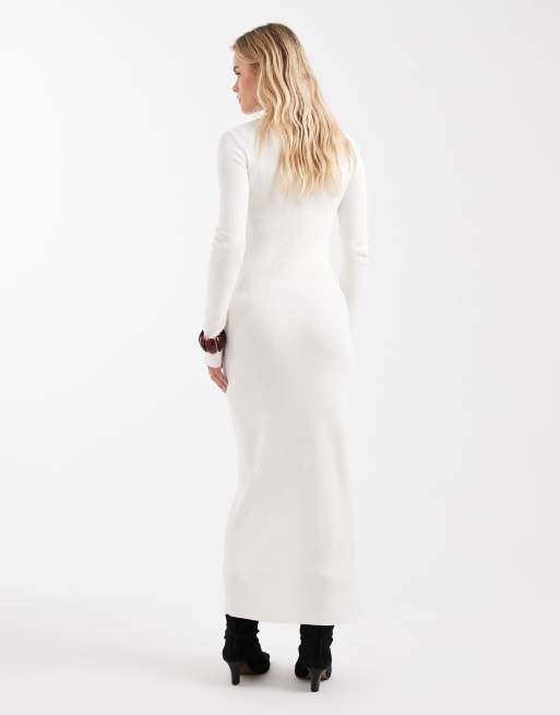 petite ribbed maxi dress 4th & Reckless Petite fine ribbed knit button up collar detail maxi dress  in cream