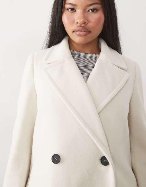 4th & Reckless Petite frakke i uldlook, dobbeltradet, lang og struktureret, formel, i creme, 2 af 4