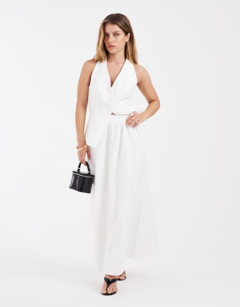 4th & Reckless Petite - Gonna lunga vaporosa bianca in misto lino in coordinato - view 1