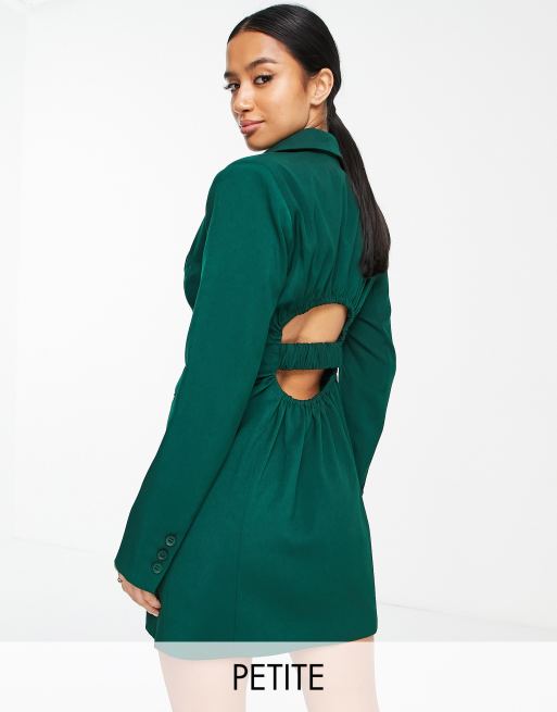 4th & Reckless Petite – Hinten gerafftes Blazer-Kleid in Grün