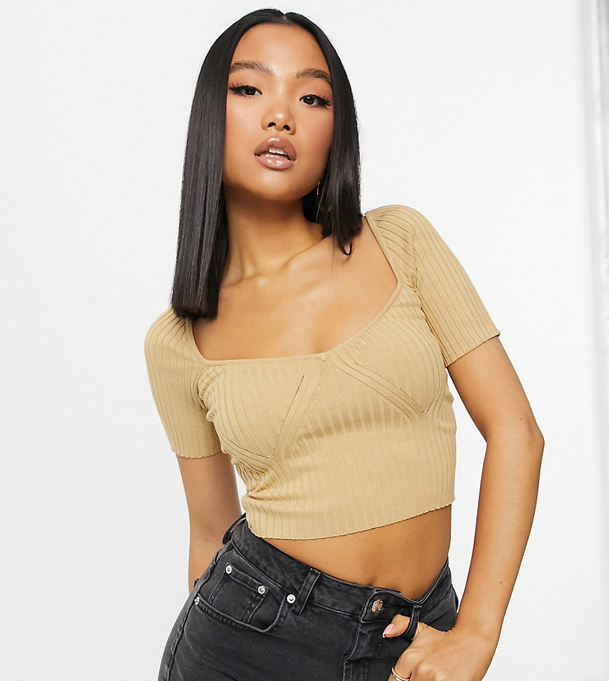 4th & Reckless Petite Knit Sweetheart Top In Camel-brown