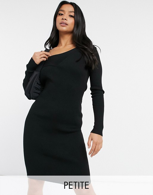 4th & Reckless Petite knitted cross front jumper dress in black
