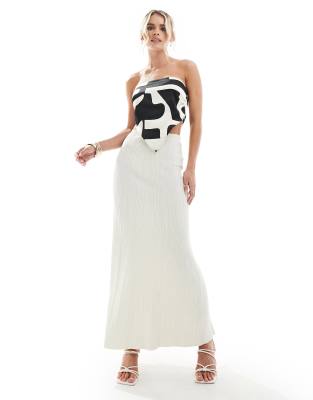 4th & Reckless Petite 4th & Reckless Petite knitted rib fishtail maxi skirt in cream-White