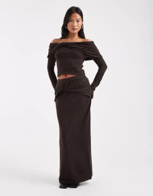 4th & Reckless Petite 4th & Reckless Petite knitted twist detail maxi skirt co-ord in chocolate-Brown