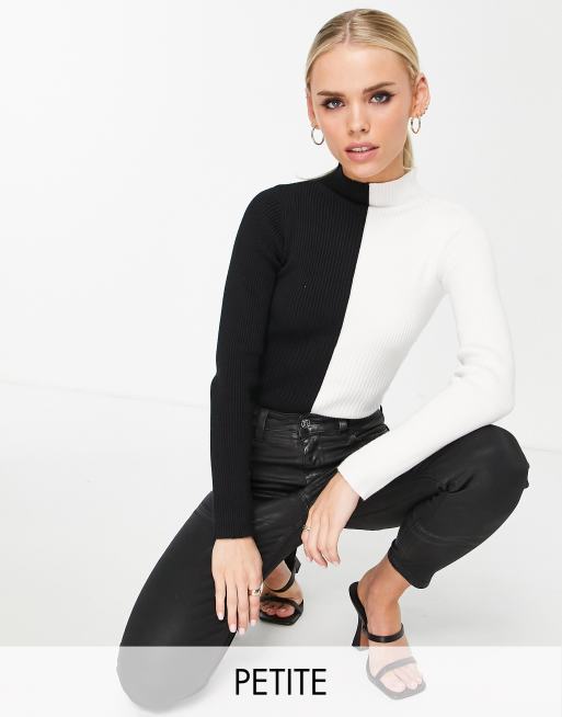 4th & Reckless Petite - Kontrastfarvet bodystocking i sort og cremefarve