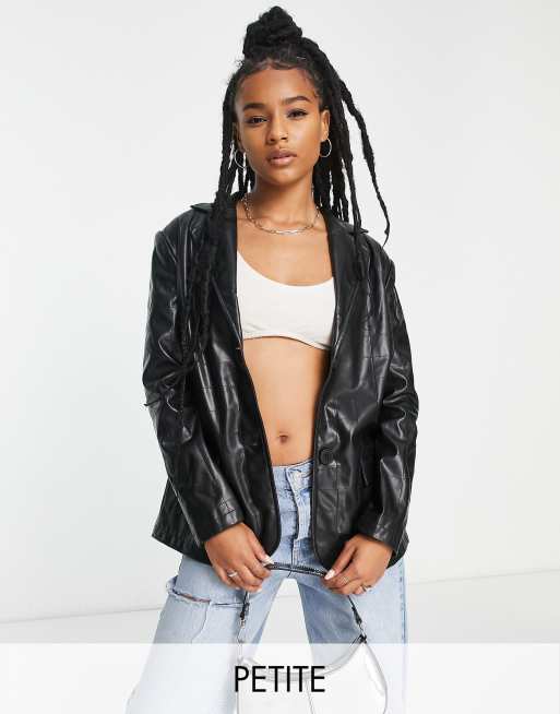 4th & Reckless Petite leather look blazer in black | ASOS